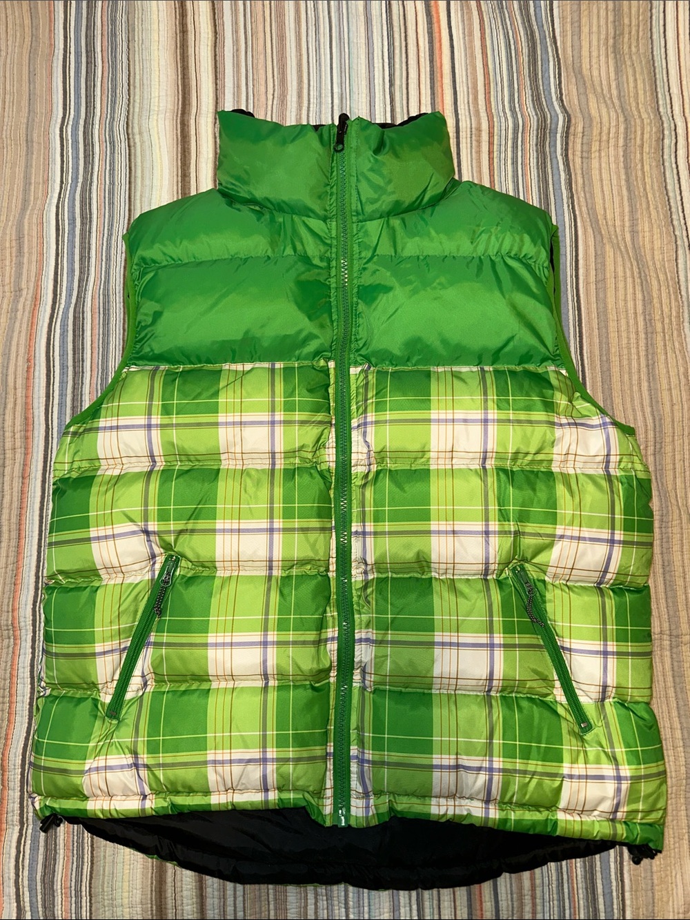 Jordan Craig Reversible Hooded Black/ Green Plaid Puffer Vest